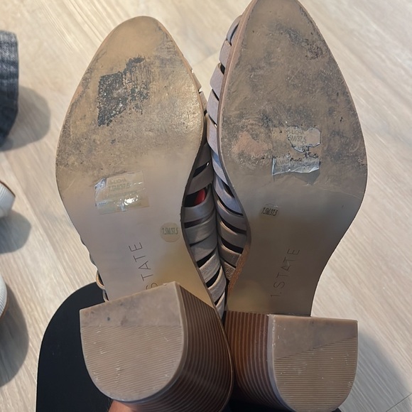 1. STATE size 7.5 Licha Mules Brown beige Woven Leather Slip On Block HEELS - Picture 6 of 8